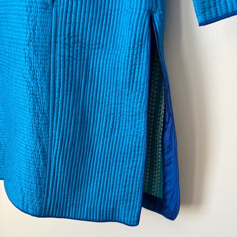 J. Catma Blue Quilted Silk Longline Jacket Large Artisan-Made - Picture 4 of 7